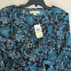 NWT Michael Kors Paisley Print Boat Neck Luxe Teal Blouse Medium